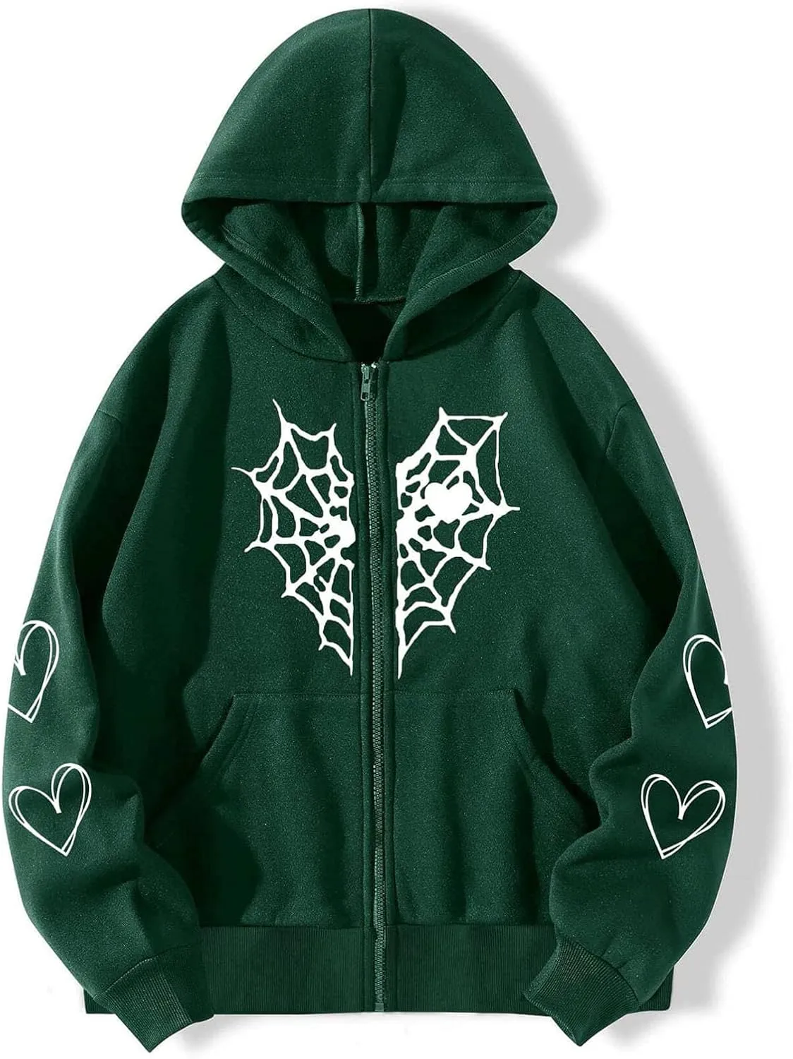 Women's Halloween Zip Up Hoodie Funny Spider Net Graphic Y2K Oversized Sweatshirt Goth Punk Jackets Streetwear