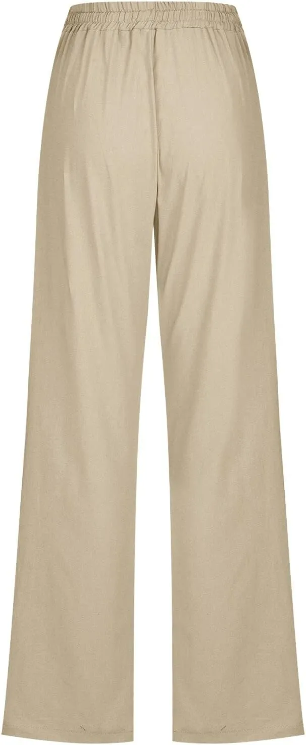 Women's High Waist Wide Leg Pants,Elastic Drawstring Casual Trousers with Pockets,Straight Leg Lounge Pants