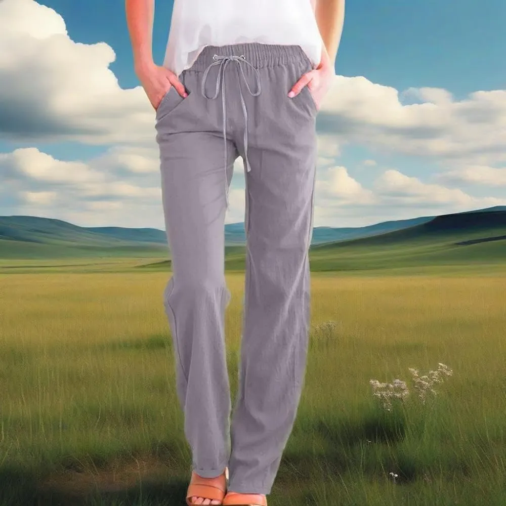 Women's High Waist Wide Leg Pants,Elastic Drawstring Casual Trousers with Pockets,Straight Leg Lounge Pants