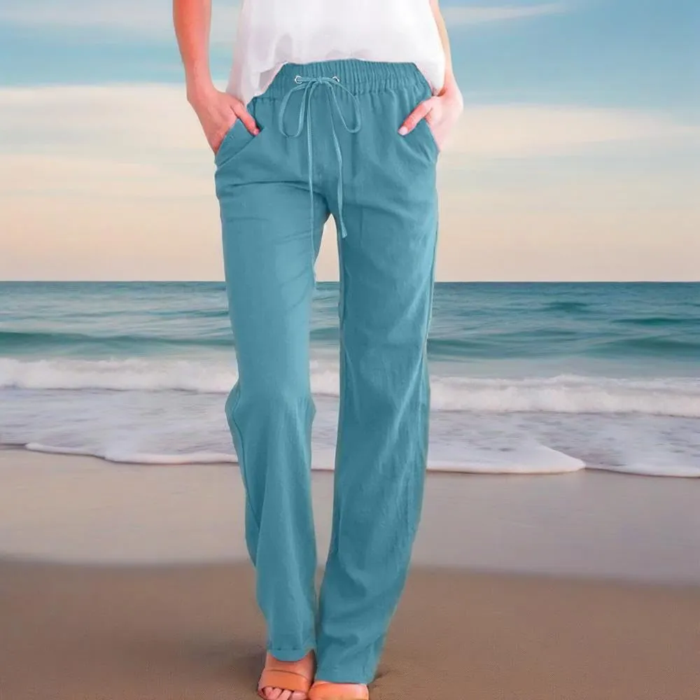 Women's High Waist Wide Leg Pants,Elastic Drawstring Casual Trousers with Pockets,Straight Leg Lounge Pants
