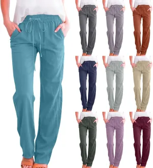 Women's High Waist Wide Leg Pants,Elastic Drawstring Casual Trousers with Pockets,Straight Leg Lounge Pants