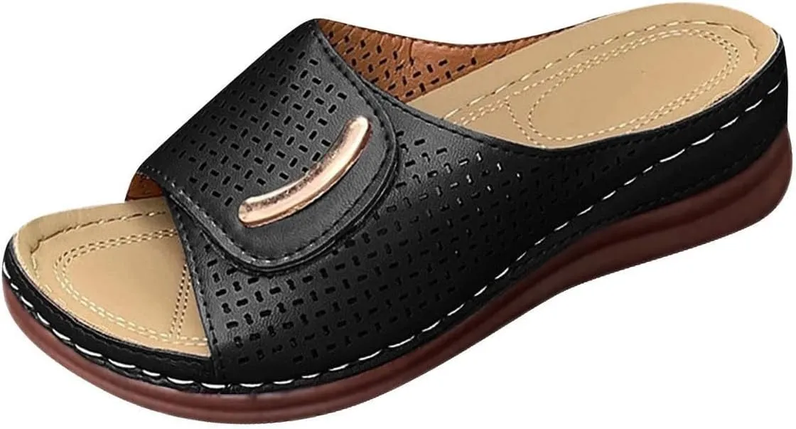 Womens Hollow Out Orthopedic Slippers Summer Casual Peep Toe Sandals Comfy Slip On Wedge Slippers Walking Shoes