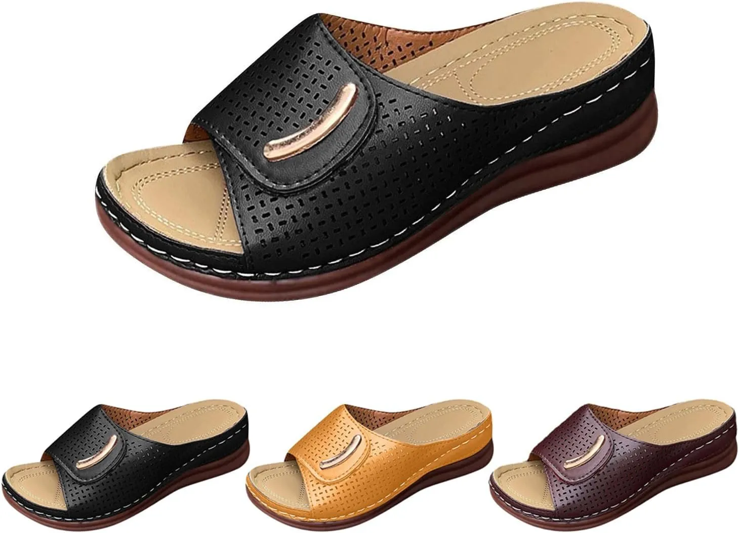 Womens Hollow Out Orthopedic Slippers Summer Casual Peep Toe Sandals Comfy Slip On Wedge Slippers Walking Shoes