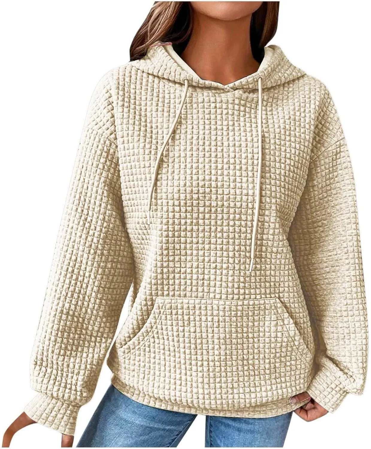 Womens Hoodies Pullover Long Sleeve Oversized Sweatshirt Fall Outfits Drawstring Hooded Sweatshirts with Pocket
