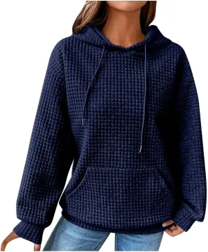 Womens Hoodies Pullover Long Sleeve Oversized Sweatshirt Fall Outfits Drawstring Hooded Sweatshirts with Pocket