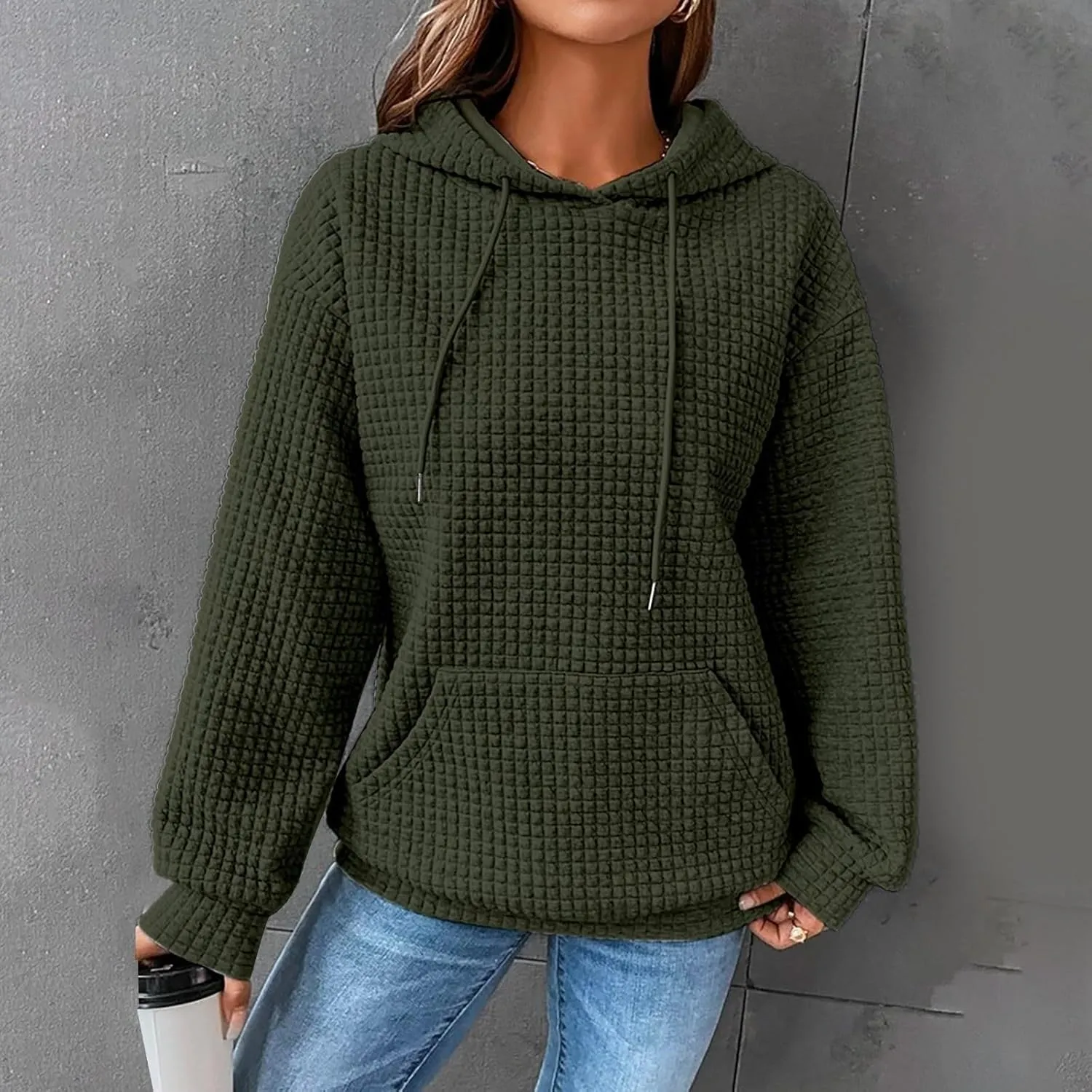 Womens Hoodies Pullover Long Sleeve Oversized Sweatshirt Fall Outfits Drawstring Hooded Sweatshirts with Pocket