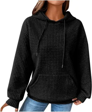 Womens Hoodies Pullover Long Sleeve Oversized Sweatshirt Fall Outfits Drawstring Hooded Sweatshirts with Pocket
