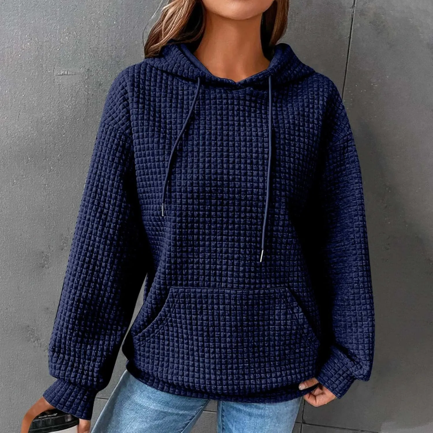 Womens Hoodies Pullover Long Sleeve Oversized Sweatshirt Fall Outfits Drawstring Hooded Sweatshirts with Pocket