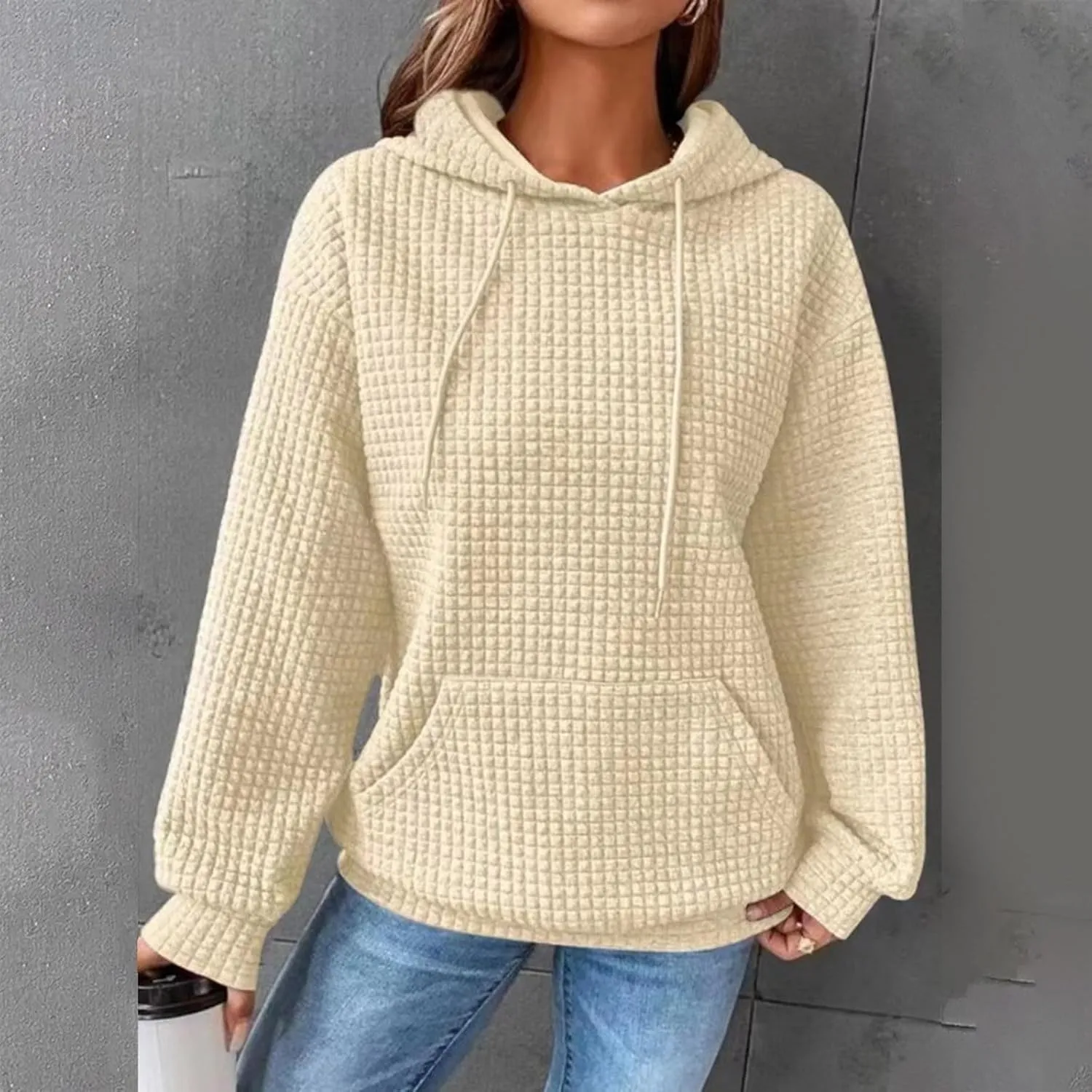 Womens Hoodies Pullover Long Sleeve Oversized Sweatshirt Fall Outfits Drawstring Hooded Sweatshirts with Pocket