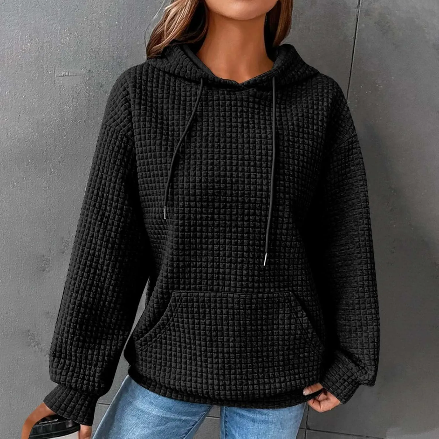 Womens Hoodies Pullover Long Sleeve Oversized Sweatshirt Fall Outfits Drawstring Hooded Sweatshirts with Pocket