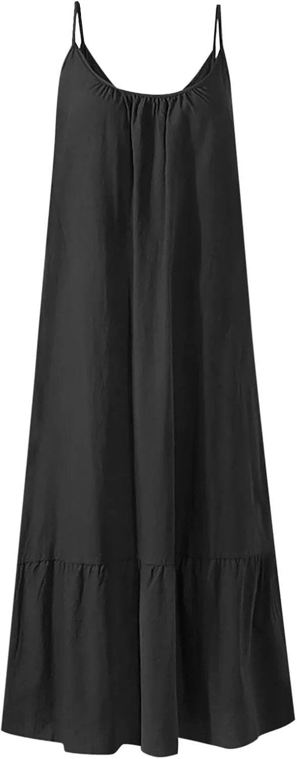 Womens Jumpsuits Dressy Summer Maxi Dress Casual Boho Sleeveless Spaghetti Strap Tiered Long Beach Sun Dresses