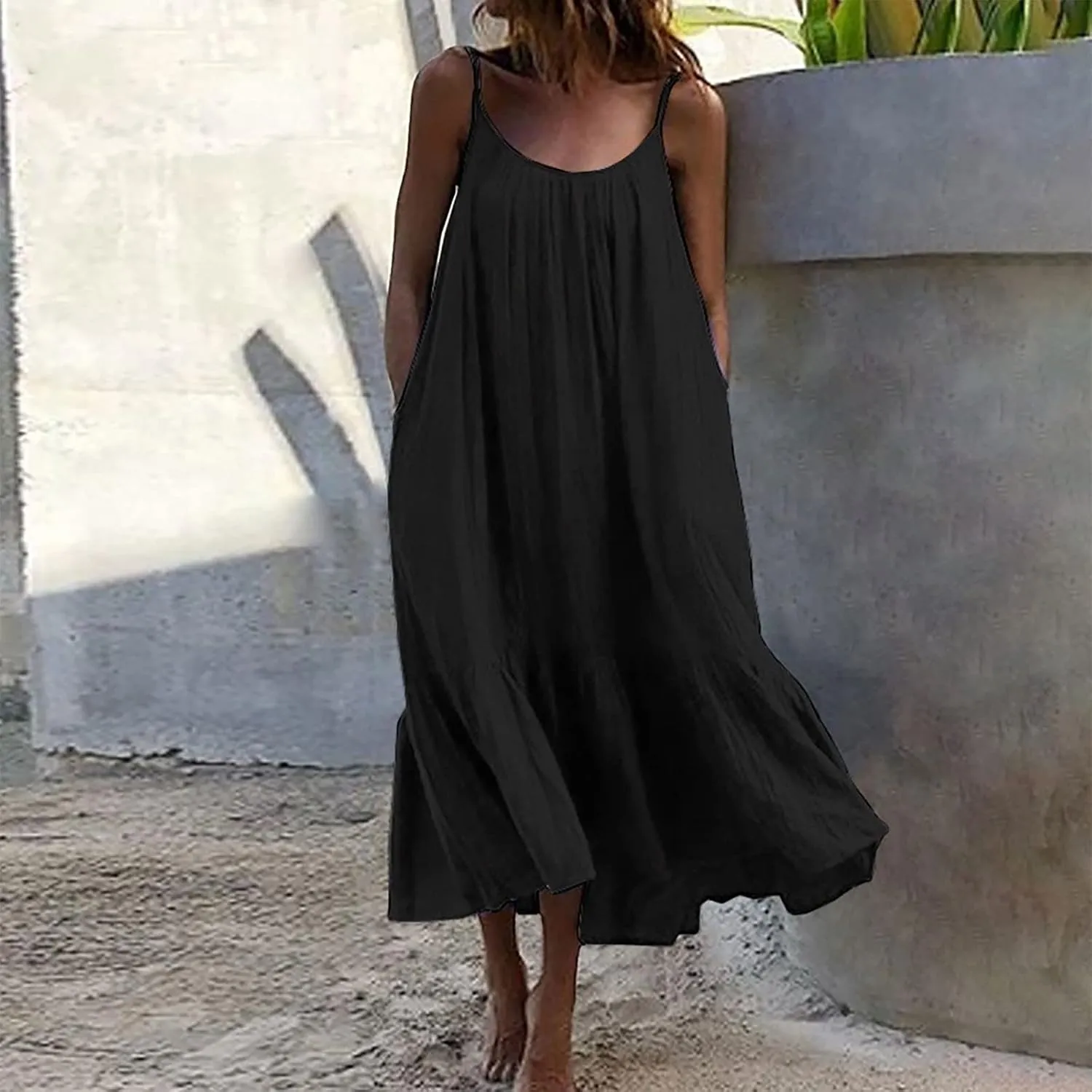 Womens Jumpsuits Dressy Summer Maxi Dress Casual Boho Sleeveless Spaghetti Strap Tiered Long Beach Sun Dresses