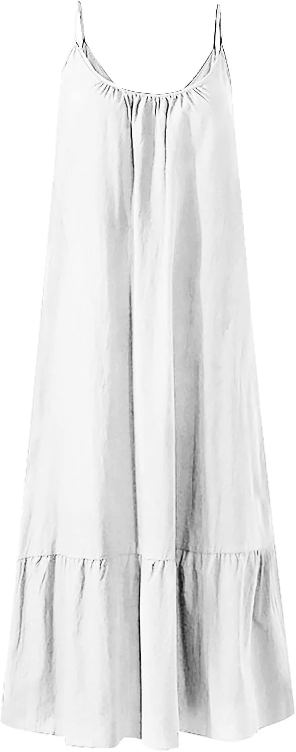 Womens Jumpsuits Dressy Summer Maxi Dress Casual Boho Sleeveless Spaghetti Strap Tiered Long Beach Sun Dresses