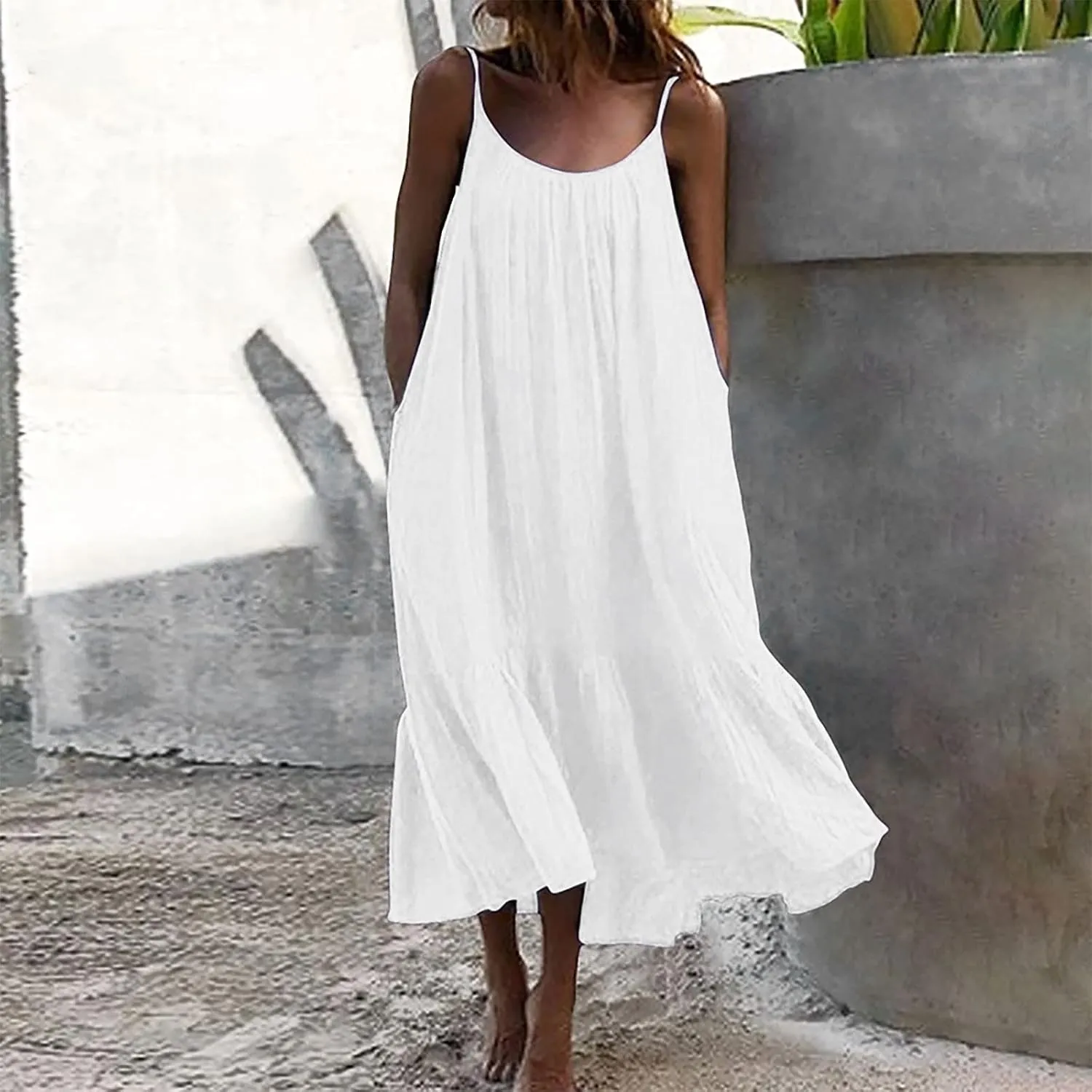 Womens Jumpsuits Dressy Summer Maxi Dress Casual Boho Sleeveless Spaghetti Strap Tiered Long Beach Sun Dresses