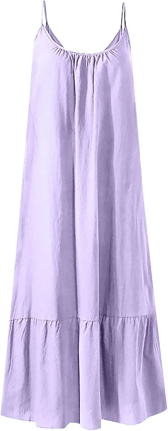 Womens Jumpsuits Dressy Summer Maxi Dress Casual Boho Sleeveless Spaghetti Strap Tiered Long Beach Sun Dresses