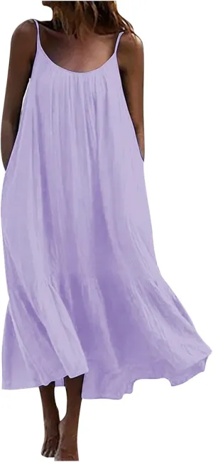 Womens Jumpsuits Dressy Summer Maxi Dress Casual Boho Sleeveless Spaghetti Strap Tiered Long Beach Sun Dresses