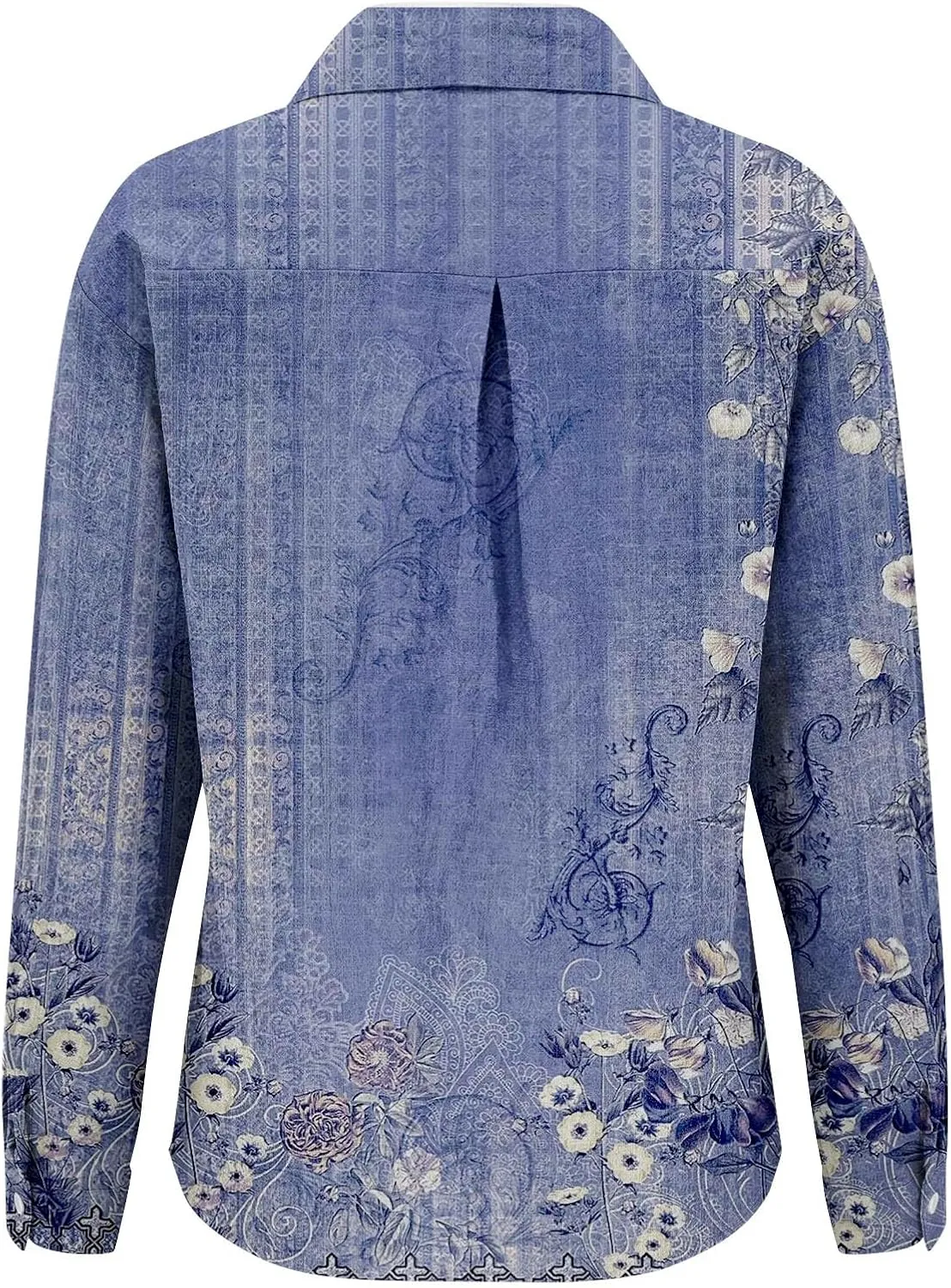 Womens Linen Button Down Shirts 2025 Floral Printed V Neck Long Sleeve Blouse Collared Boho Shirt Tops with Pocket
