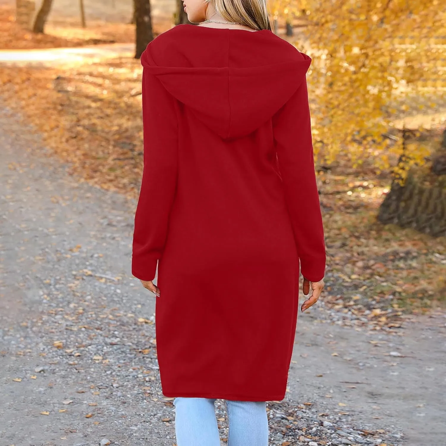 Womens Long Length Zip Up Hoodies Lightweight Fleece Jacket Oversized Tunic Sweatshirt Fashion Fall Zipper Hoodie