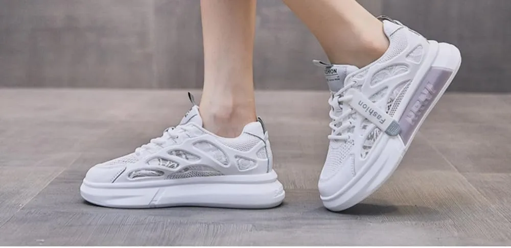 Womens Non-Slip Sports Shoe Color-Blocked Mesh Breathable Running Shoes Lightweight Thick Soft Sole Sneakers