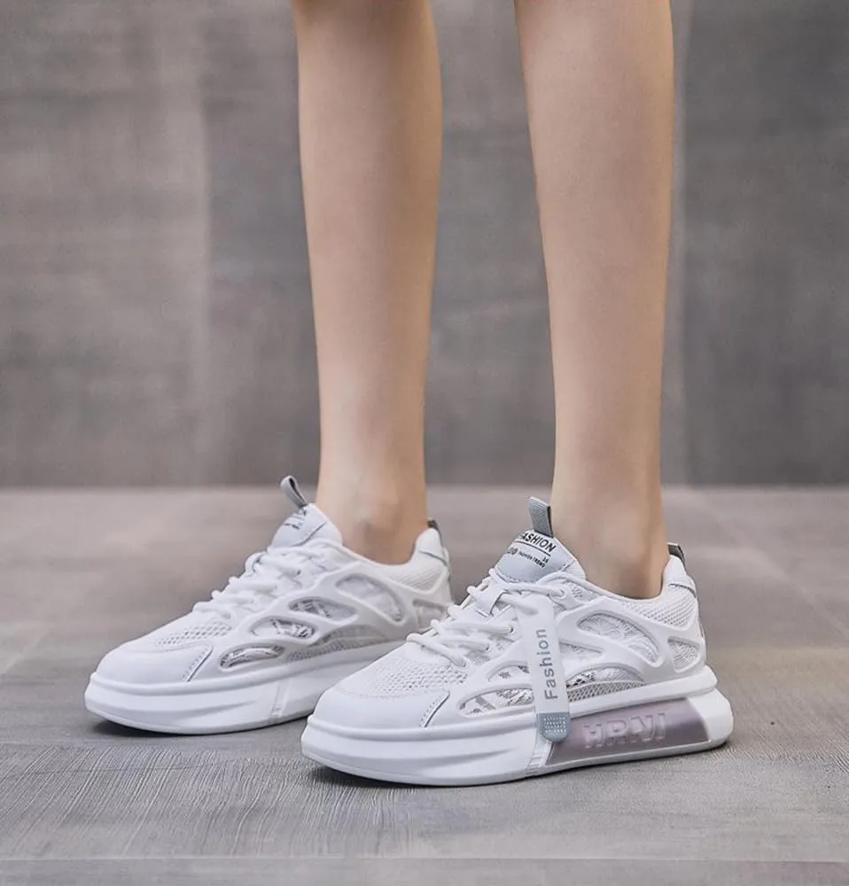 Womens Non-Slip Sports Shoe Color-Blocked Mesh Breathable Running Shoes Lightweight Thick Soft Sole Sneakers