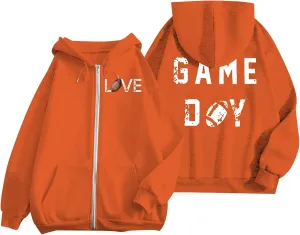 Women's Novelty Letter Print Zip Up Hoodies Hip Hop Basic Autumn Winter Oversized Baggy Drawstring Pullover with Pockets