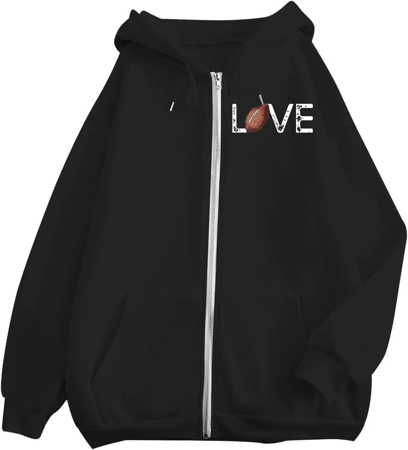 Women's Novelty Letter Print Zip Up Hoodies Hip Hop Basic Autumn Winter Oversized Baggy Drawstring Pullover with Pockets
