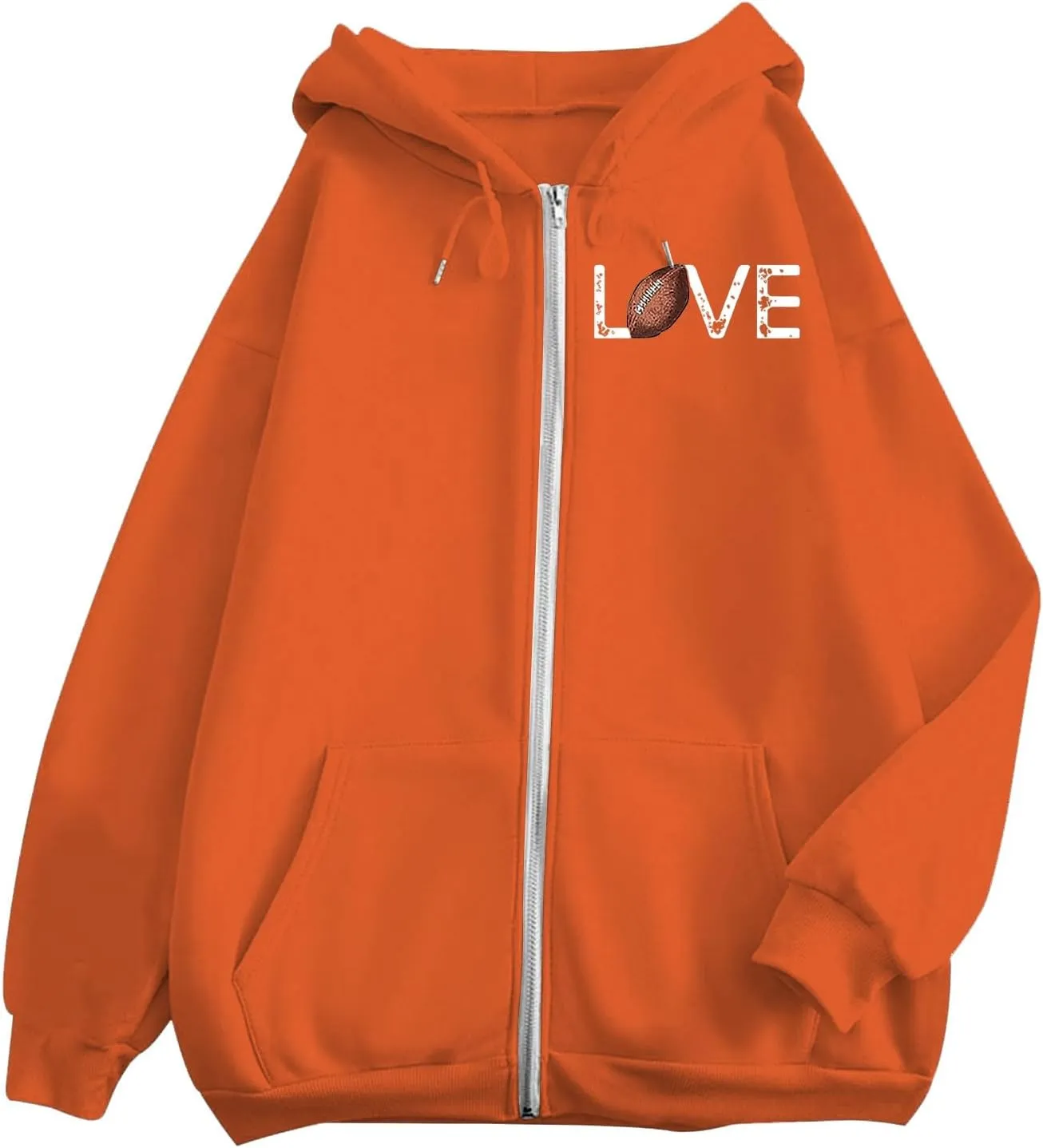 Women's Novelty Letter Print Zip Up Hoodies Hip Hop Basic Autumn Winter Oversized Baggy Drawstring Pullover with Pockets