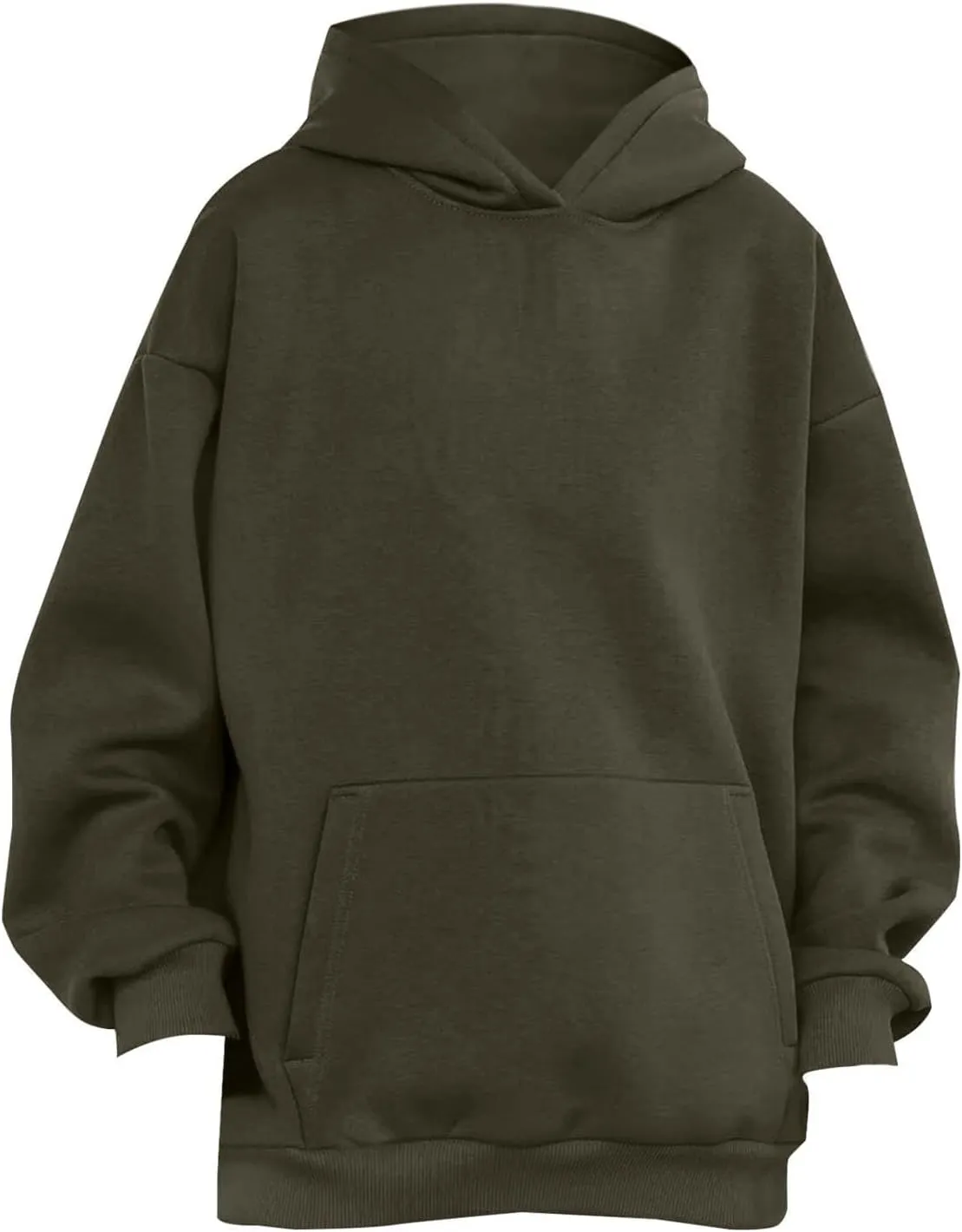 Womens Oversized Hoodie Fall Fashion 2024 Ribbed Cuffs Crewneck Sweatshirt Drop Shoulder Long Sleeve Tops With Pocket