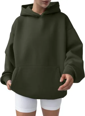 Womens Oversized Hoodie Fall Fashion 2024 Ribbed Cuffs Crewneck Sweatshirt Drop Shoulder Long Sleeve Tops With Pocket