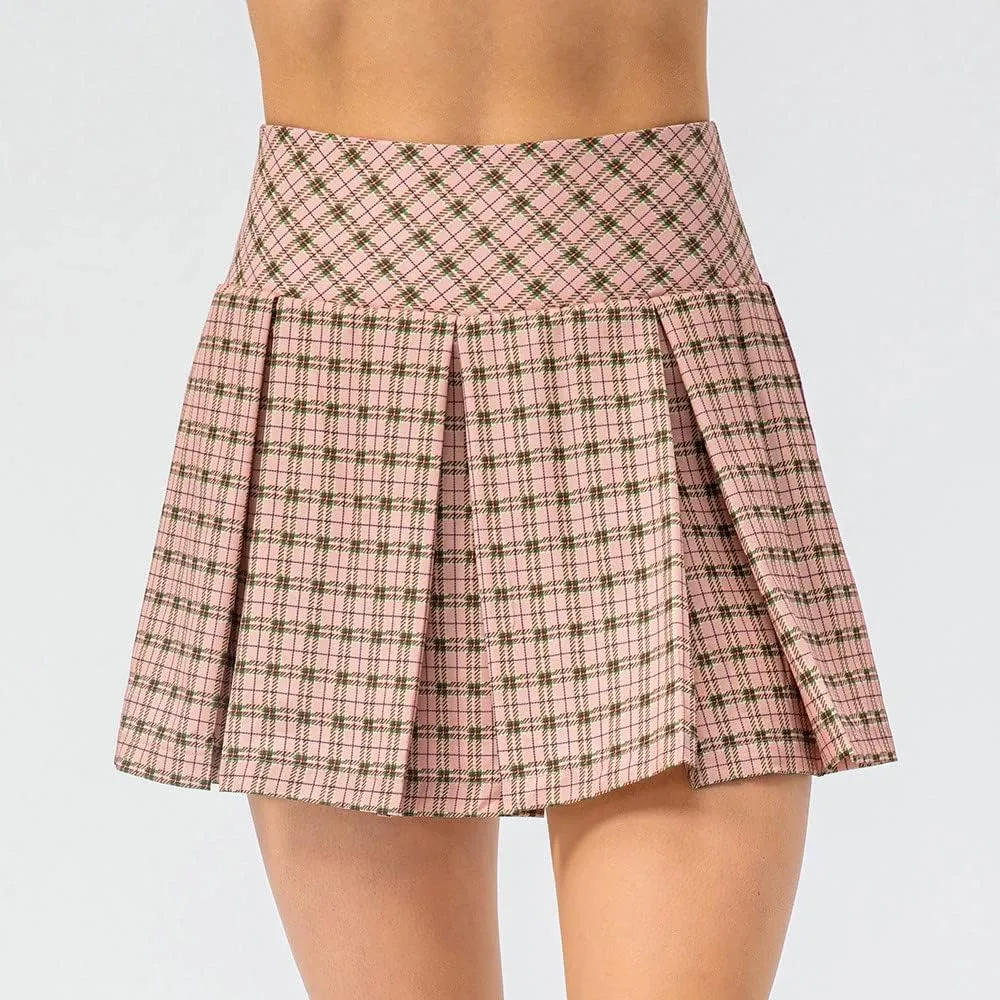 Women's Plaid Shorts Pleated High Waisted Mini Skirts Shorts Running Workout Daily Lounge Comfy Fitted Shorts