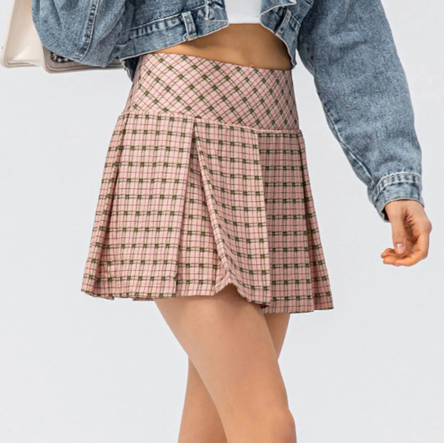 Women's Plaid Shorts Pleated High Waisted Mini Skirts Shorts Running Workout Daily Lounge Comfy Fitted Shorts