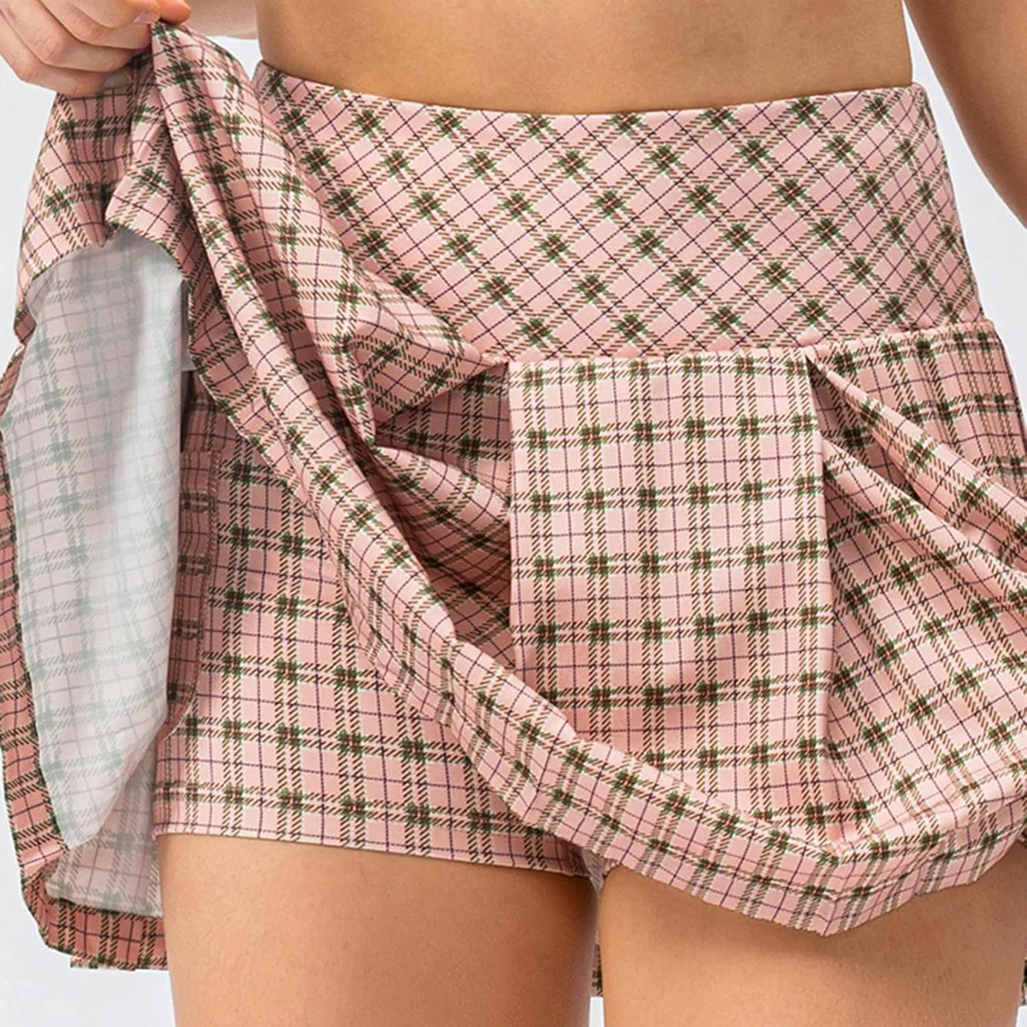 Women's Plaid Shorts Pleated High Waisted Mini Skirts Shorts Running Workout Daily Lounge Comfy Fitted Shorts