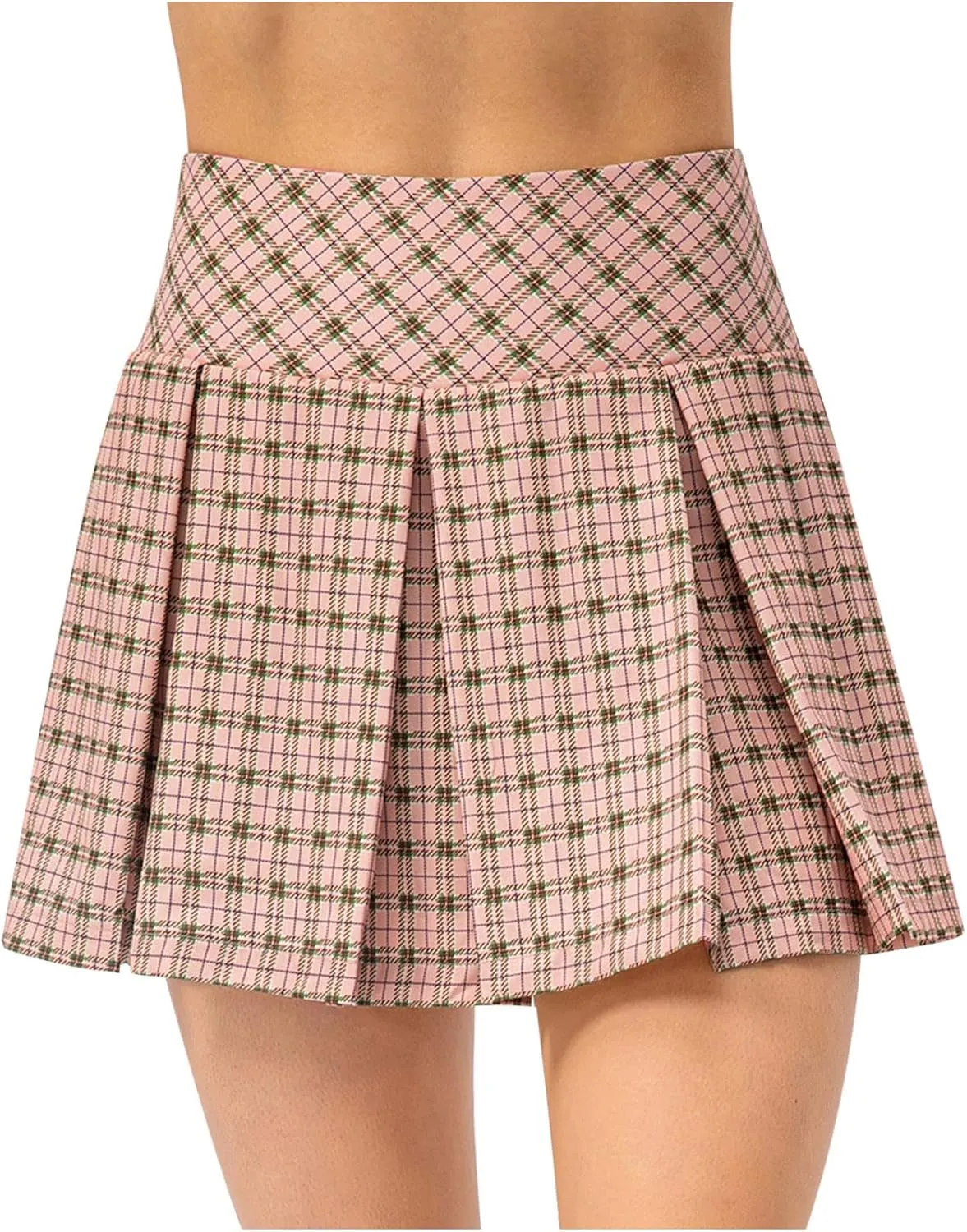 Women's Plaid Shorts Pleated High Waisted Mini Skirts Shorts Running Workout Daily Lounge Comfy Fitted Shorts