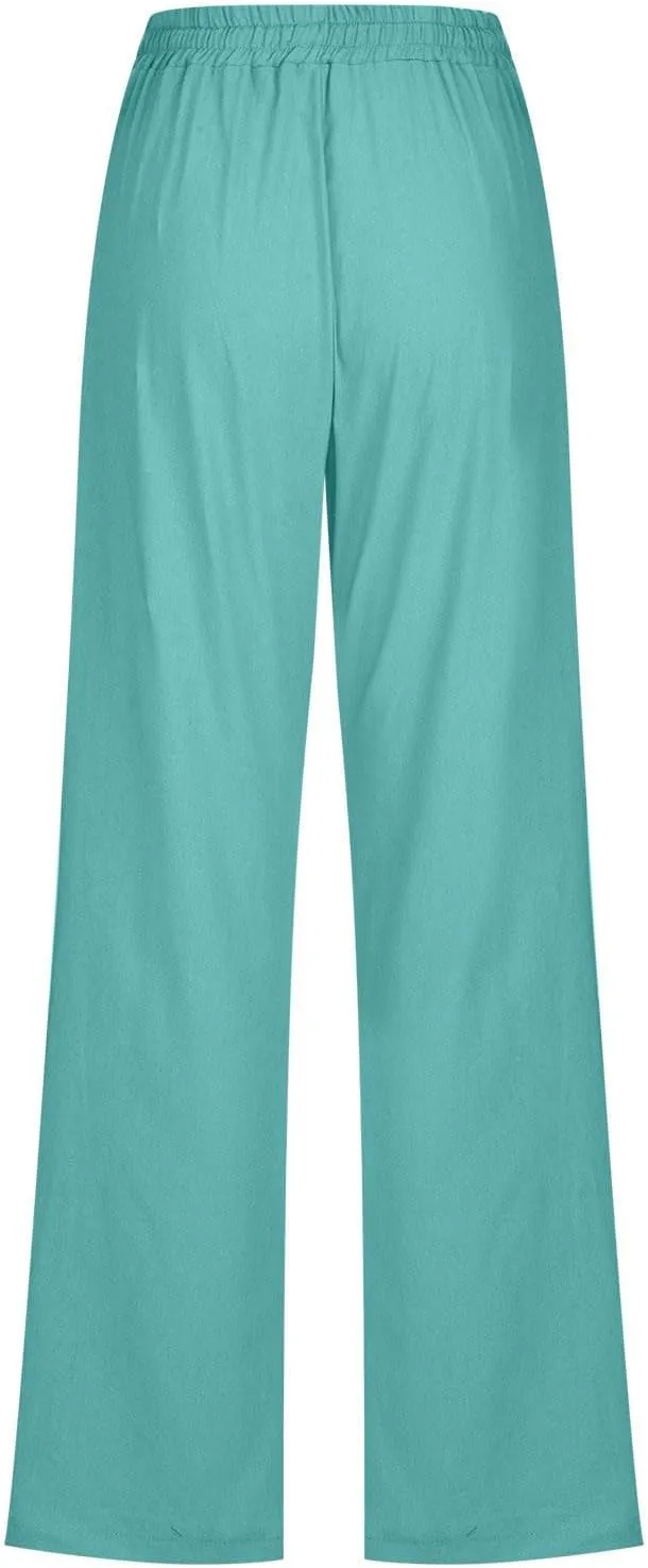 Women's Plus Size Summer Pants Straight Leg Linen Pants High Waisted Pants Loose Beach Pants Casual Vacation Trousers