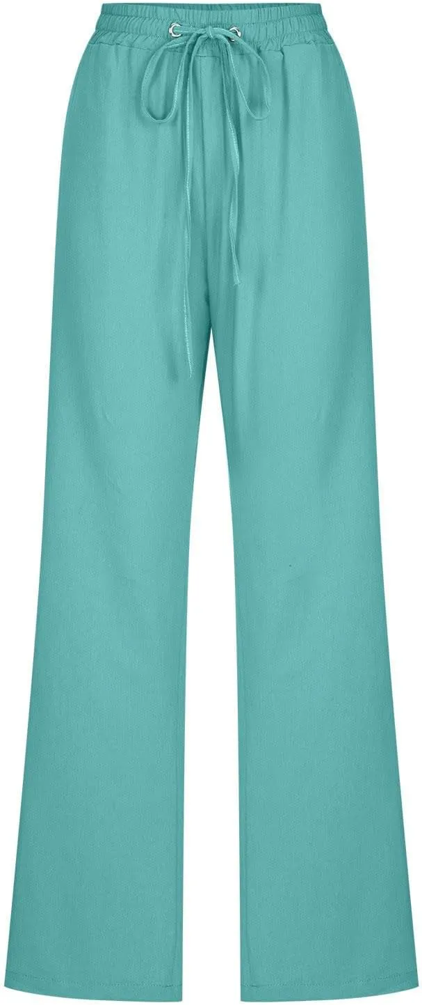 Women's Plus Size Summer Pants Straight Leg Linen Pants High Waisted Pants Loose Beach Pants Casual Vacation Trousers