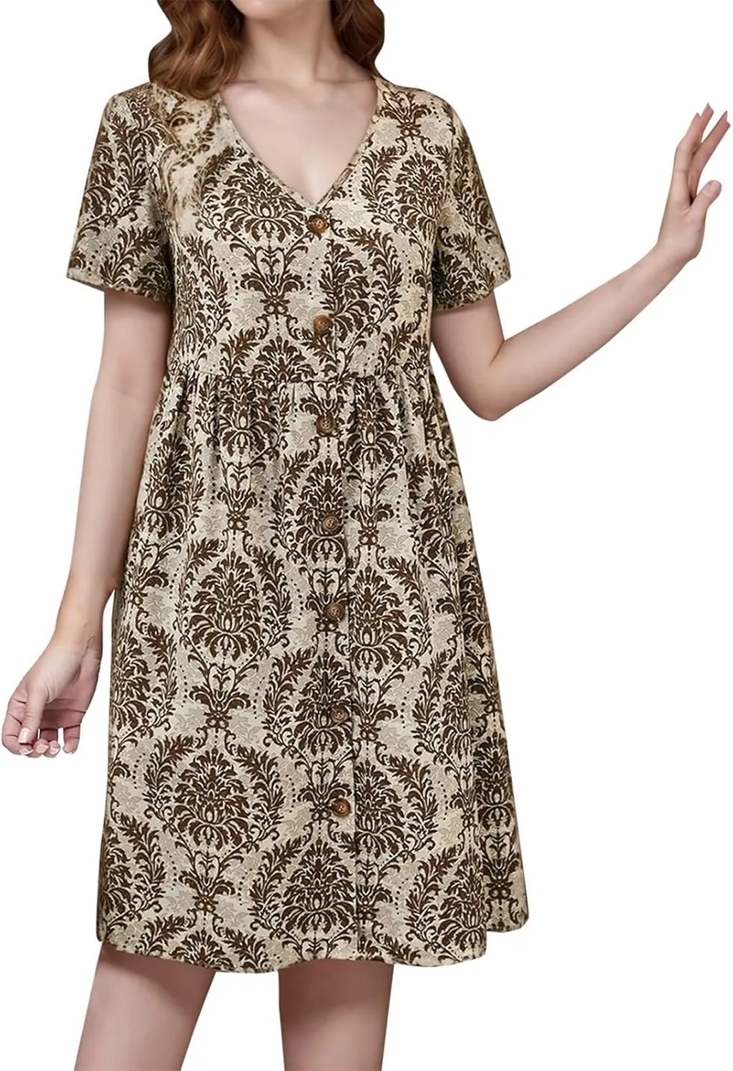 Womens Plus Size Sundress Summer Floral Short Sleeve Wrap V Neck A-Line Midi Dress V-Neck Floral Short Party Dresses