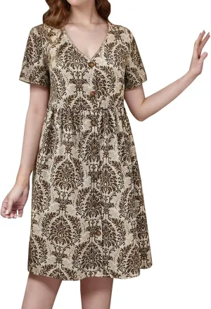 Womens Plus Size Sundress Summer Floral Short Sleeve Wrap V Neck A-Line Midi Dress V-Neck Floral Short Party Dresses
