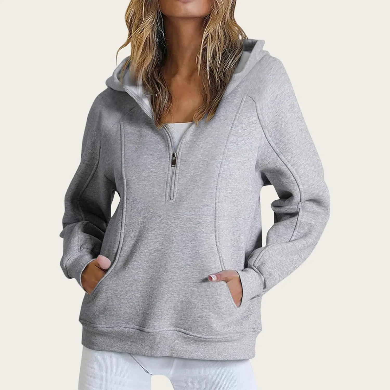 Womens Quarter Zip Sweatshirts Solid Oversized Hoodies Casual Comfy Long Sleeve Pullover Tops Fall Winter Outfits 2024