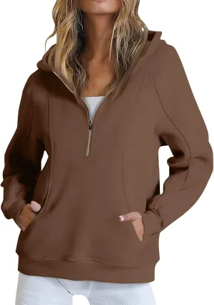 Womens Quarter Zip Sweatshirts Solid Oversized Hoodies Casual Comfy Long Sleeve Pullover Tops Fall Winter Outfits 2024
