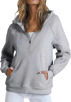 Womens Quarter Zip Sweatshirts Solid Oversized Hoodies Casual Comfy Long Sleeve Pullover Tops Fall Winter Outfits 2024