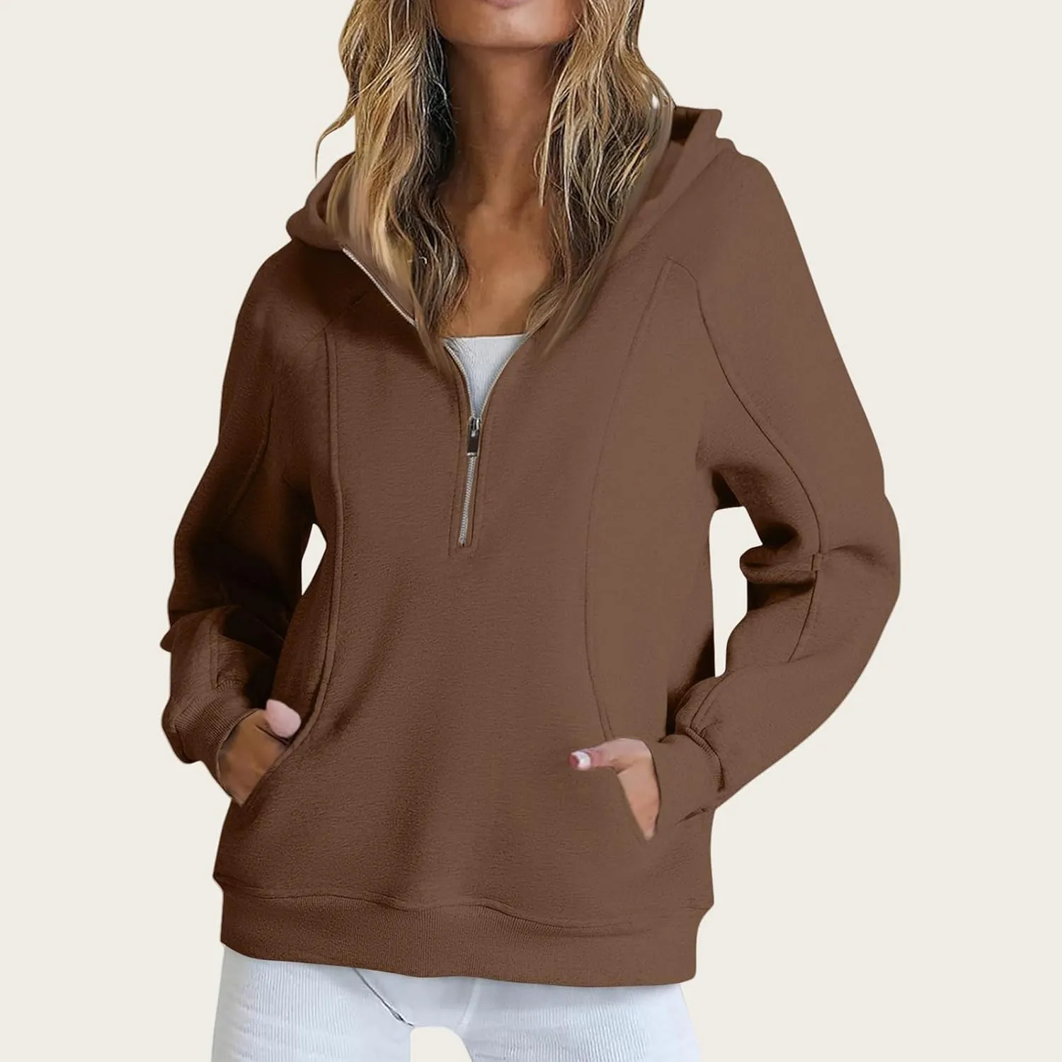 Womens Quarter Zip Sweatshirts Solid Oversized Hoodies Casual Comfy Long Sleeve Pullover Tops Fall Winter Outfits 2024