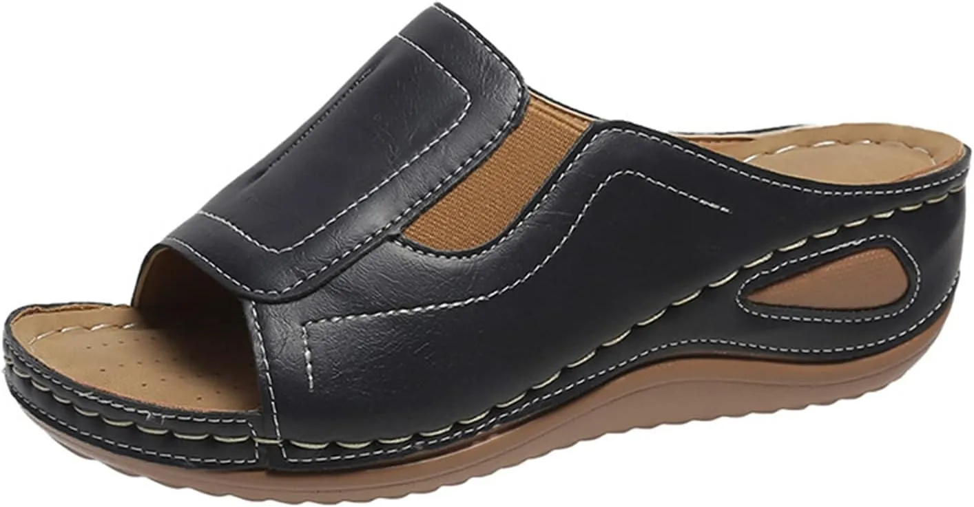 Women's Sandals Orthopedic Sandals for Women Casual Summer Shoes for Women Open Toe Wedge Faux Leather Sandals Non Slip Slippers