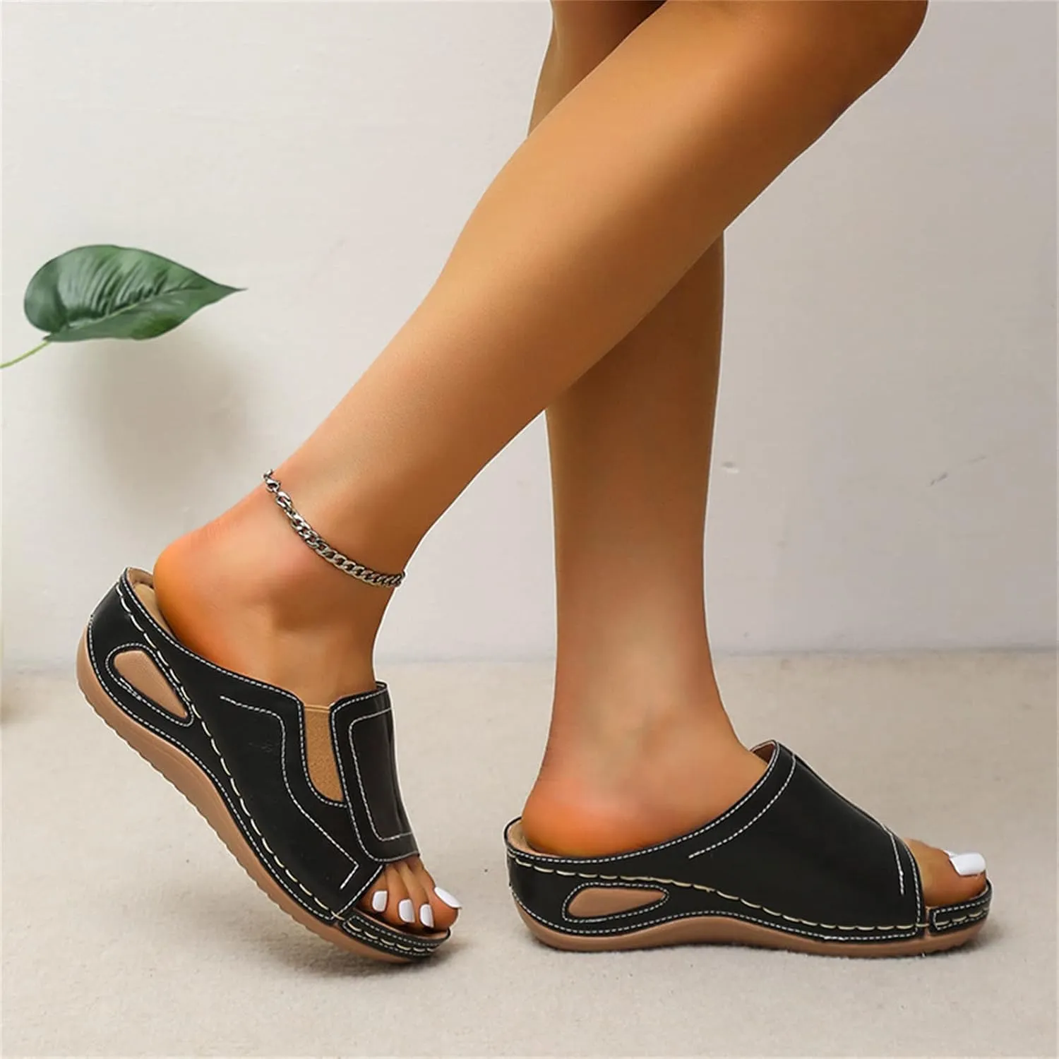 Women's Sandals Orthopedic Sandals for Women Casual Summer Shoes for Women Open Toe Wedge Faux Leather Sandals Non Slip Slippers