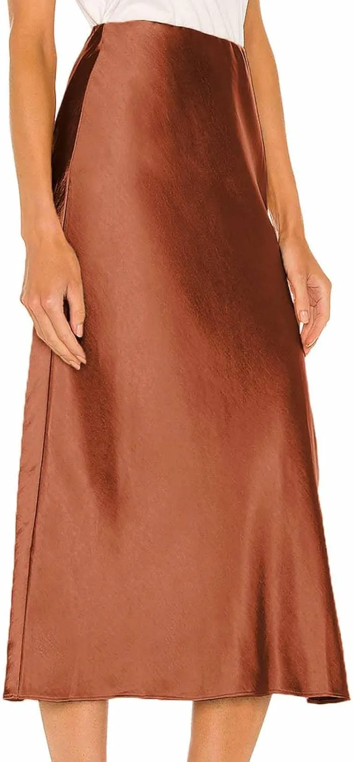 Womens Satin Silk High Waist Long Skirt Sexy Side Slit Elegant Maxi Skirts Cocktail Party Work Casual A Line Skirts