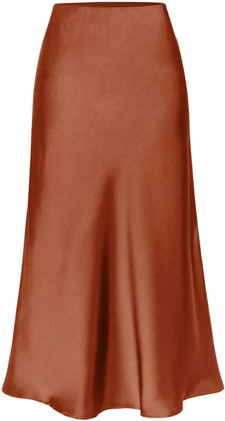 Womens Satin Silk High Waist Long Skirt Sexy Side Slit Elegant Maxi Skirts Cocktail Party Work Casual A Line Skirts