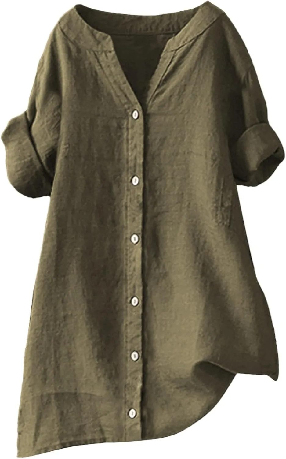 Women's Solid Henley V-Neck Linen Shirt - 2025 Lightweight Summer Beach Top, Short Sleeve Boho Button Front Casual Blouse