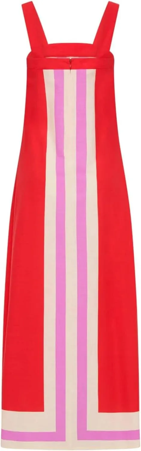 Womens Striped Maxi Dress Summer Boho Color Bock Square Neck Sleeveless Tank Shift Sundress Beach Overall Long Dress