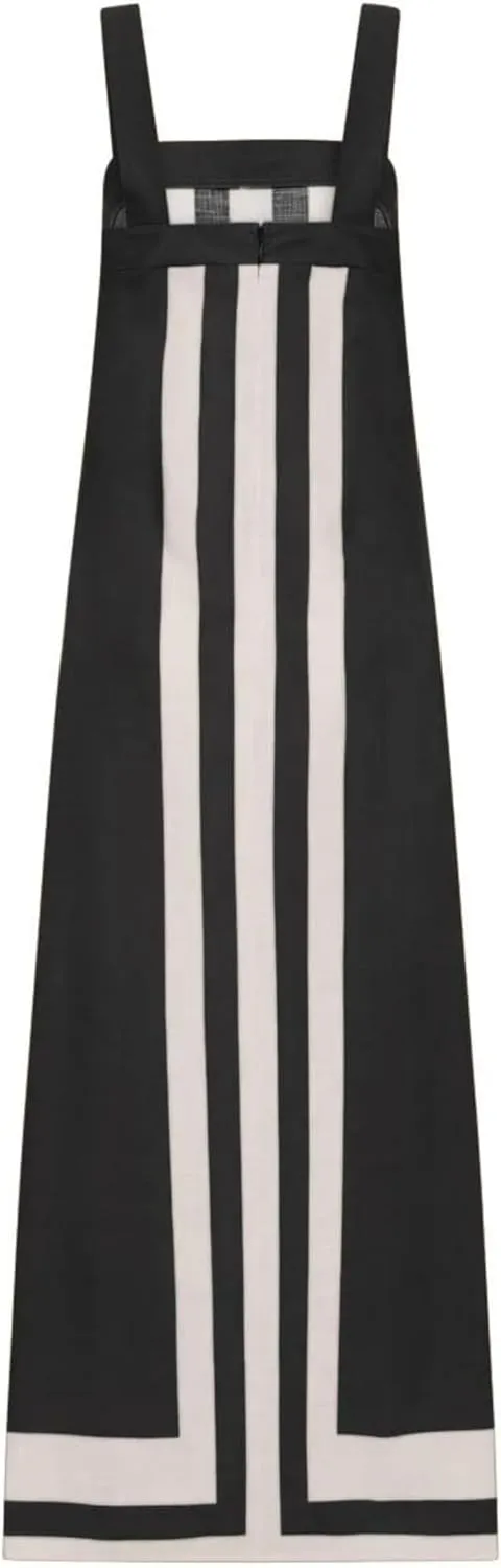 Womens Striped Maxi Dress Summer Boho Color Bock Square Neck Sleeveless Tank Shift Sundress Beach Overall Long Dress