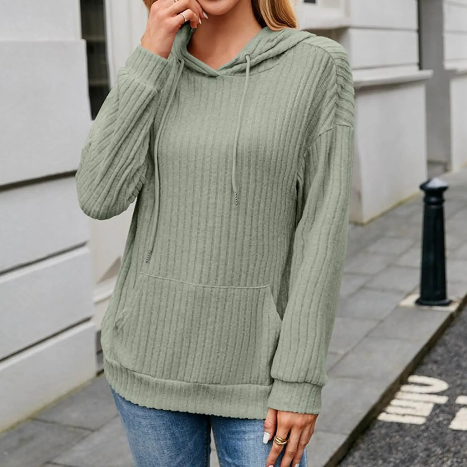 Womens Striped Oversized Hoodie Long Sleeve Fleece Drawstring Sweatshirts 2024 Casual y2k Fall Pullover Top Trendy