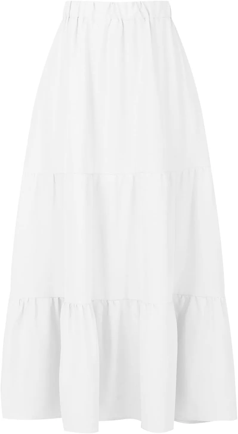 Womens Summer Boho Midi Skirt Flowy Swing Tiered A-Line Skirts with Pockets 2025 Trendy Ruffle Pleated Beach Dress